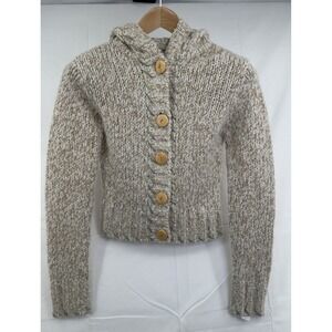 Kenji Hooded Chunky Knit Woman's Cardigan Sweater Hood M Alpaca Wool‎ Y2K